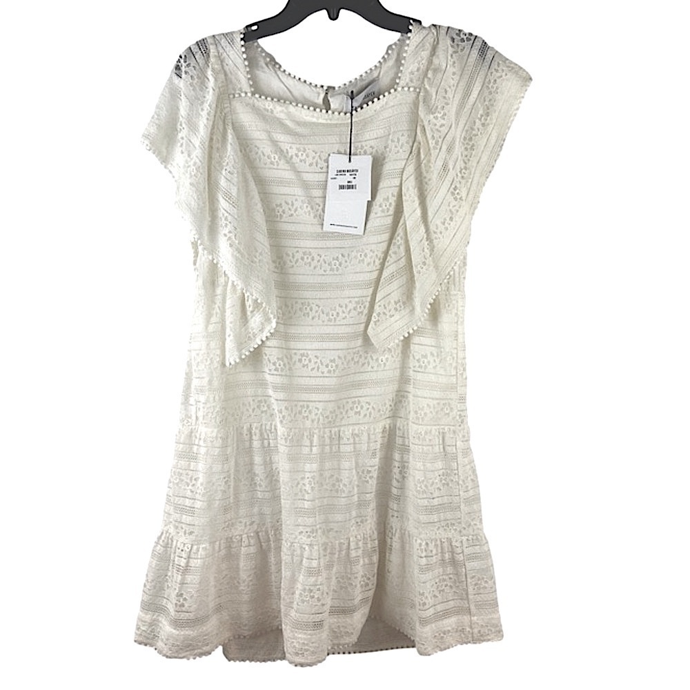 Sabina Musayev Libi Dress Ivory Lace Overlay Flutter Sleeve Ruffle Hem Fairycore